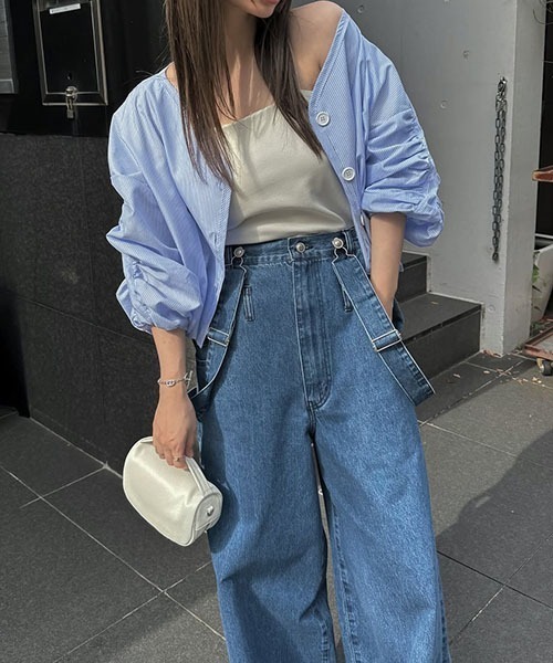 WILLFULLY（ウィルフリー）の「suspenders wide silhouette denim PT