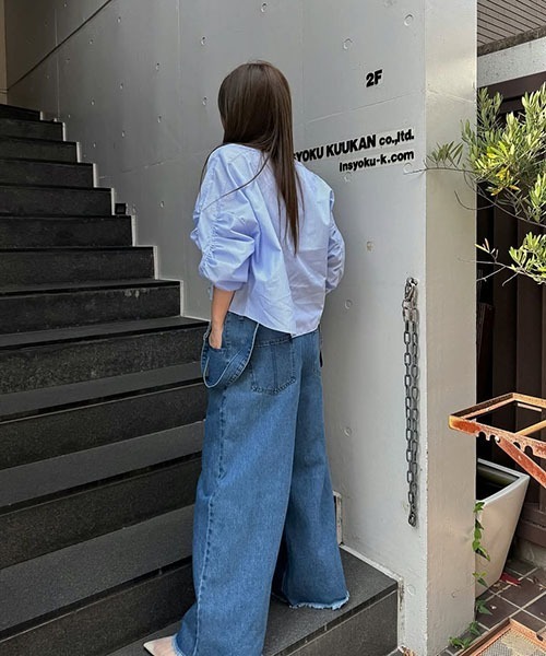WILLFULLY（ウィルフリー）の「suspenders wide silhouette denim PT