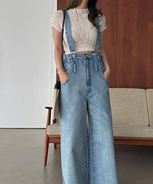 WILLFULLY（ウィルフリー）の「suspenders wide silhouette denim PT