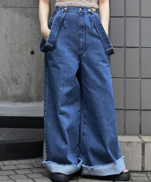 新品　willfully ウィルフリー ルーズシルエットデニム Blue デニム セール】suspenders wide silhouette denim PT（デニムパンツ