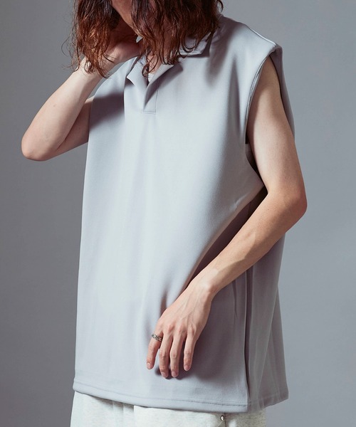 Theater code（シアターコード）の「Sweat Fabric Polo Vest/スウェット生地ポロベスト 秋 秋服メンズ 2026年秋冬（ベスト・メンズ・ブラック/ダークグレー/ライトグレー・L/M）」の3枚目の写真