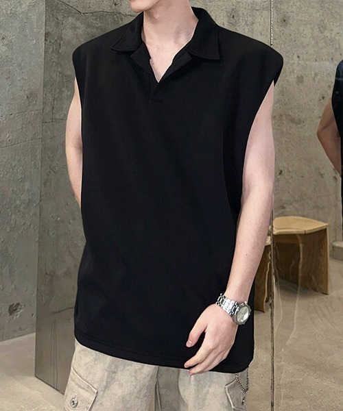 Theater code（シアターコード）の「Sweat Fabric Polo Vest/スウェット生地ポロベスト 秋 秋服メンズ 2026年秋冬（ベスト・メンズ・ブラック/ダークグレー/ライトグレー・L/M）」の2枚目の写真