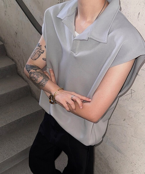 Theater code（シアターコード）の「Sweat Fabric Polo Vest/スウェット生地ポロベスト 秋 秋服メンズ 2026年秋冬（ベスト・メンズ・ブラック/ダークグレー/ライトグレー・L/M）」の9枚目の写真