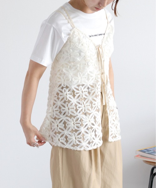 セール】チュール刺繍 花柄シアービスチェ（キャミソール