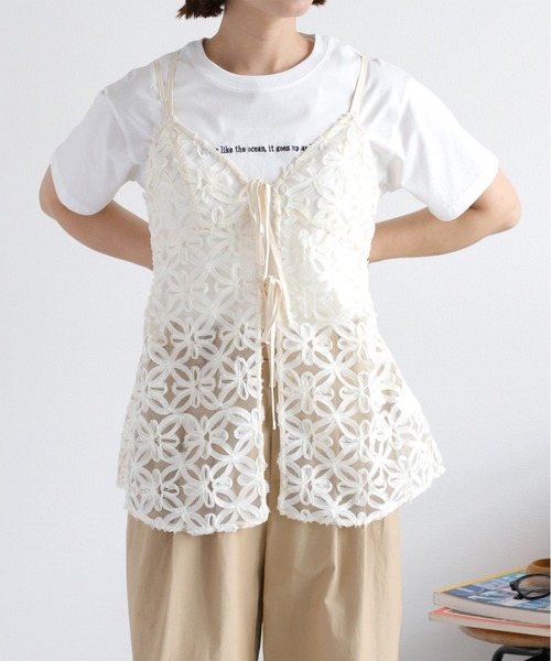 cepo（セポ）の「チュール刺繍 花柄シアービスチェ（キャミソール・レディース・ブラック/オフホワイト・M）」の15枚目の写真