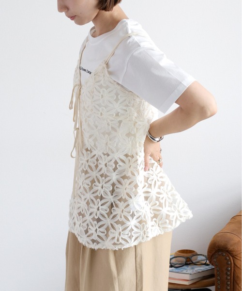 cepo（セポ）の「チュール刺繍 花柄シアービスチェ（キャミソール・レディース・ブラック/オフホワイト・M）」の12枚目の写真