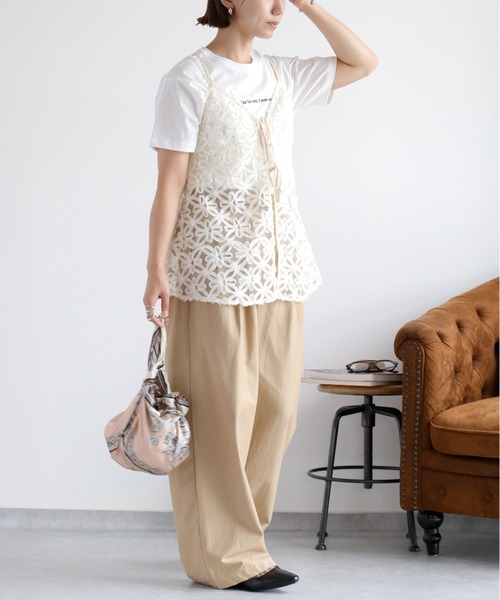 cepo（セポ）の「チュール刺繍 花柄シアービスチェ（キャミソール・レディース・ブラック/オフホワイト・M）」の7枚目の写真