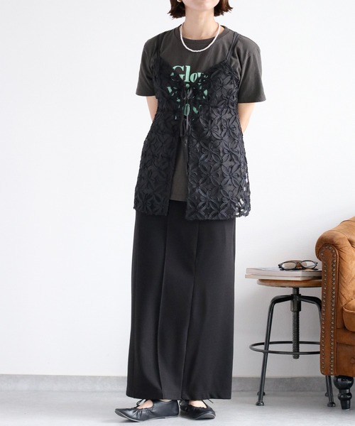 cepo（セポ）の「チュール刺繍 花柄シアービスチェ（キャミソール・レディース・ブラック/オフホワイト・M）」の17枚目の写真