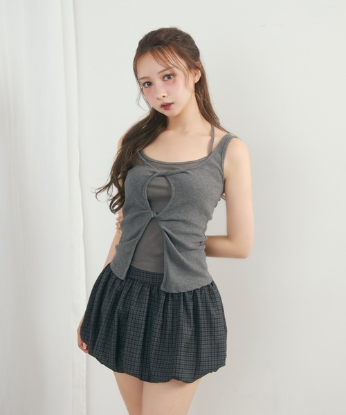 TITTY&CO.(ティティーアンドコー)の「レイヤード風デザインタンクトップ(タンクトップ・レディース・ホワイト/ピンク/チャコールグレー/グレー・FREE)」の3枚目の写真