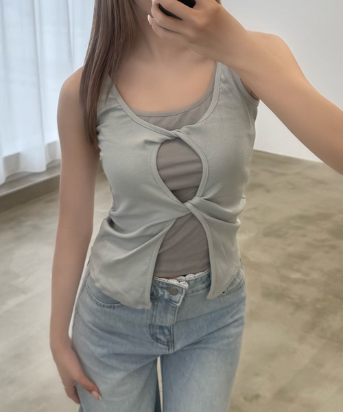 TITTY&CO.(ティティーアンドコー)の「レイヤード風デザインタンクトップ(タンクトップ・レディース・ホワイト/ピンク/チャコールグレー/グレー・FREE)」の20枚目の写真