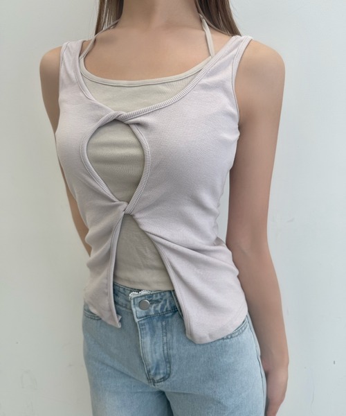 TITTY&CO.(ティティーアンドコー)の「レイヤード風デザインタンクトップ(タンクトップ・レディース・ホワイト/ピンク/チャコールグレー/グレー・FREE)」の21枚目の写真