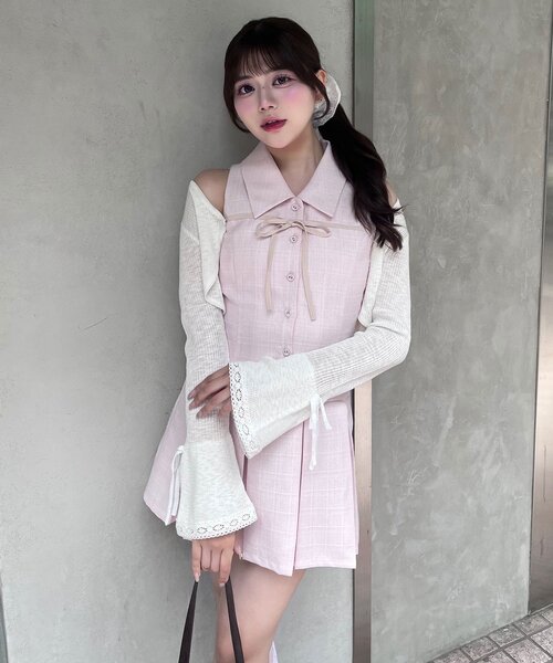 OLIVE des OLIVE（オリーブデオリーブ）の「YUI企画　ノースリーブシャツミニワンピース（ワンピース・レディース・ピンク/アイボリー/チェック/ブラック系その他/ブラウン/ブラック/チャコールグレー・FREE）」の8枚目の写真