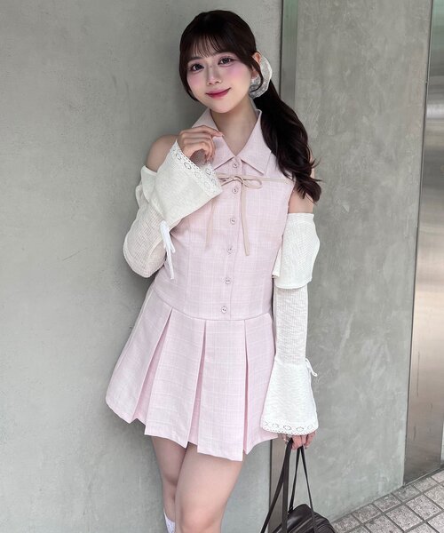 OLIVE des OLIVE（オリーブデオリーブ）の「YUI企画　ノースリーブシャツミニワンピース（ワンピース・レディース・ピンク/アイボリー/チェック/ブラック系その他/ブラウン/ブラック/チャコールグレー・FREE）」の9枚目の写真