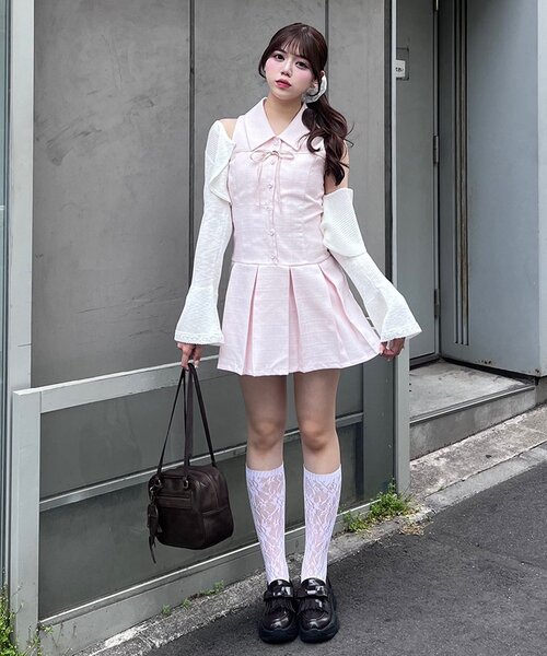 OLIVE des OLIVE（オリーブデオリーブ）の「YUI企画　ノースリーブシャツミニワンピース（ワンピース・レディース・ピンク/アイボリー/チェック/ブラック系その他/ブラウン/ブラック/チャコールグレー・FREE）」の10枚目の写真