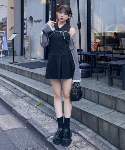 OLIVE des OLIVE（オリーブデオリーブ）の「YUI企画　ノースリーブシャツミニワンピース（ワンピース・レディース・ピンク/アイボリー/チェック/ブラック系その他/ブラウン/ブラック/チャコールグレー・FREE）」の16枚目の写真