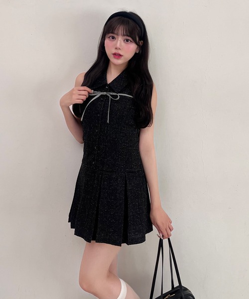OLIVE des OLIVE ノースリーブシャツミニワンピース　ブラウン YUI企画 ノースリーブシャツミニワンピース（ワンピース