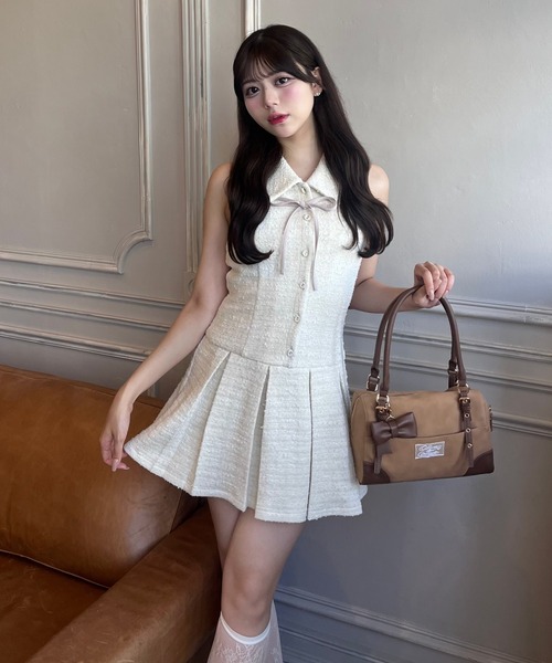 OLIVEdesOLIVE YUI企画ノースリーブシャツミニワンピースボレロ付き セール】【完売カラー再販売】YUI企画 ノースリーブシャツミニ
