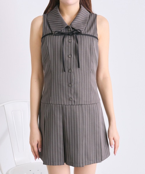 OLIVE des OLIVE YUI企画 ノースリーブシャツミニワンピース 完売カラー再販売】YUI企画 ノースリーブシャツミニワンピース