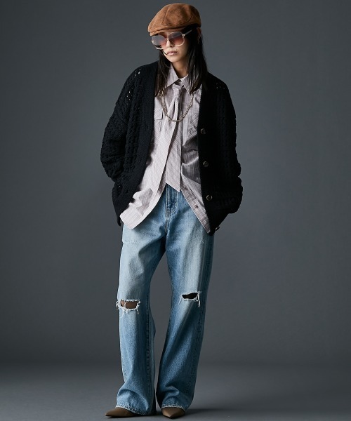 GEVS.（ジェイヴィス）の「綿100％タイ付チェックシャツ＜大きいサイズ有＞GEVS.（シャツ/ブラウス・レディース・ベージュ系/ピンク系・5L/4L/3L/LL/L/M）」の11枚目の写真