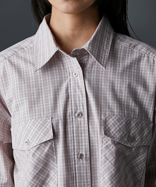 GEVS.（ジェイヴィス）の「綿100％タイ付チェックシャツ＜大きいサイズ有＞GEVS.（シャツ/ブラウス・レディース・ベージュ系/ピンク系・5L/4L/3L/LL/L/M）」の14枚目の写真