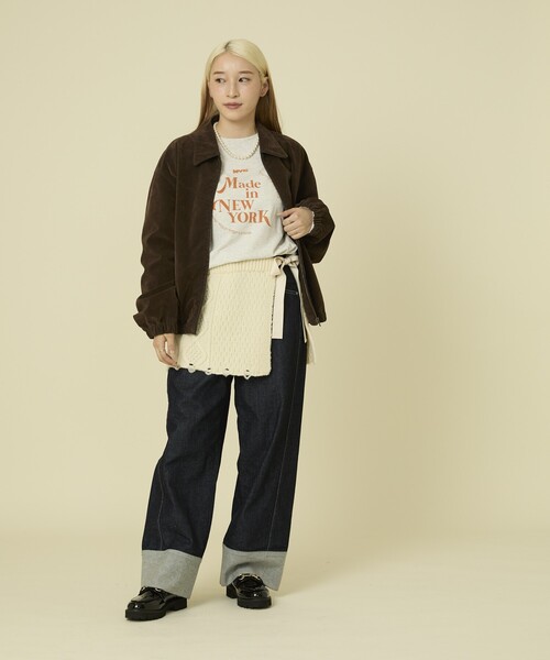 FREAK'S STORE（フリークスストア）の「リメイク風 ケーブル マルチ巻きスカート（スカート・レディース・オフホワイト/ネイビー/ブラウン・ﾌﾘ-）」の4枚目の写真