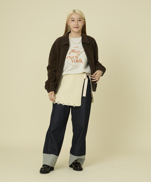 FREAK'S STORE（フリークスストア）の「リメイク風 ケーブル マルチ巻きスカート（スカート・レディース・オフホワイト/ネイビー/ブラウン・ﾌﾘ-）」の7枚目の写真