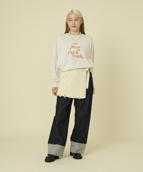 FREAK'S STORE（フリークスストア）の「リメイク風 ケーブル マルチ巻きスカート（スカート・レディース・オフホワイト/ネイビー/ブラウン・ﾌﾘ-）」の8枚目の写真