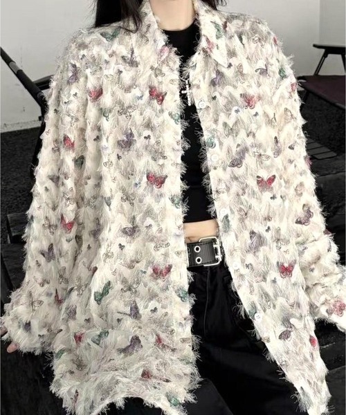 CANVAS+（キャンバスプラス）の「【CANVAS+】バタフライプリントシアーシャツ（シャツ/ブラウス・レディース・ホワイト・M）」の7枚目の写真