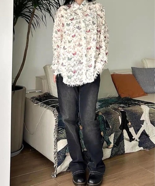 CANVAS+（キャンバスプラス）の「【CANVAS+】バタフライプリントシアーシャツ（シャツ/ブラウス・レディース・ホワイト・M）」の11枚目の写真