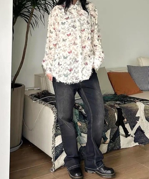 CANVAS+（キャンバスプラス）の「【CANVAS+】バタフライプリントシアーシャツ（シャツ/ブラウス・レディース・ホワイト・M）」の12枚目の写真