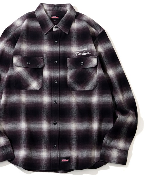 Dickies（ディッキーズ）の「【GENUINE DICKIES/ジェニュインディッキーズ】両面起毛 チェーン刺繍 ネルチェックシャツ（シャツ/ブラウス・メンズ・グリーン系その他/レッド系その他/オレンジ系その他/ブラック系その他・XL/M/L）」の2枚目の写真