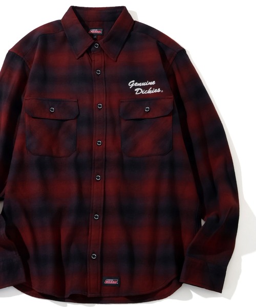 Dickies（ディッキーズ）の「【GENUINE DICKIES/ジェニュインディッキーズ】両面起毛 チェーン刺繍 ネルチェックシャツ（シャツ/ブラウス・メンズ・グリーン系その他/レッド系その他/オレンジ系その他/ブラック系その他・XL/M/L）」の3枚目の写真