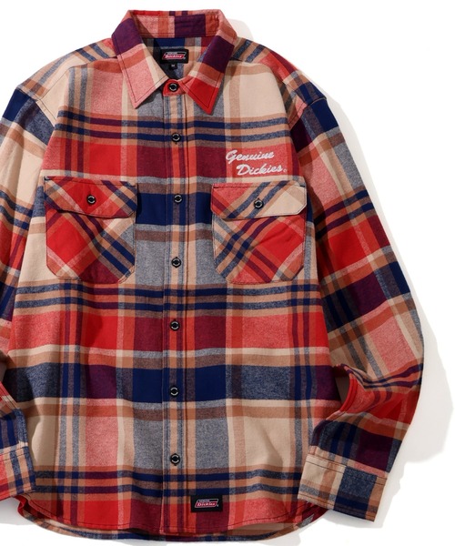 Dickies（ディッキーズ）の「【GENUINE DICKIES/ジェニュインディッキーズ】両面起毛 チェーン刺繍 ネルチェックシャツ（シャツ/ブラウス・メンズ・グリーン系その他/レッド系その他/オレンジ系その他/ブラック系その他・XL/M/L）」の4枚目の写真