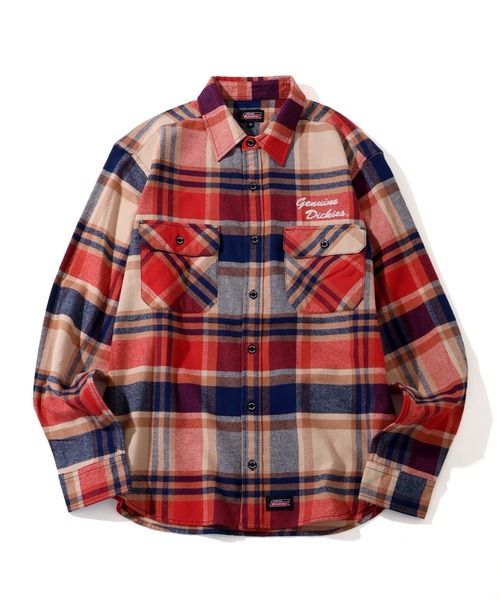 Dickies（ディッキーズ）の「【GENUINE DICKIES/ジェニュインディッキーズ】両面起毛 チェーン刺繍 ネルチェックシャツ（シャツ/ブラウス・メンズ・グリーン系その他/レッド系その他/オレンジ系その他/ブラック系その他・XL/M/L）」の12枚目の写真