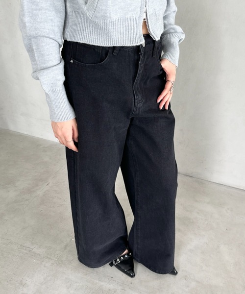 MM6 バギー ワイド フレア デニム ブラック MM6 Maison Margiela ワイドデニム | ブラック | FARFETCH JP