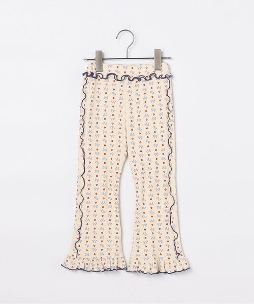 ジュニア対応】総柄ストレッチワッフル裾フリルフレアパンツ（その他