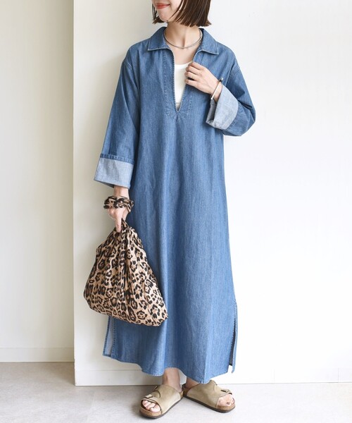 SHIPS（シップス）の「【WEB限定】〈洗濯機可能〉スキッパー デニム ワンピース（ワンピース・レディース・ブルー/ネイビー・ONE SIZE）」の2枚目の写真