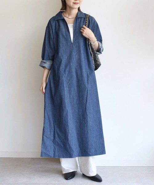 SHIPS（シップス）の「【WEB限定】〈洗濯機可能〉スキッパー デニム ワンピース（ワンピース・レディース・ブルー/ネイビー・ONE SIZE）」の7枚目の写真