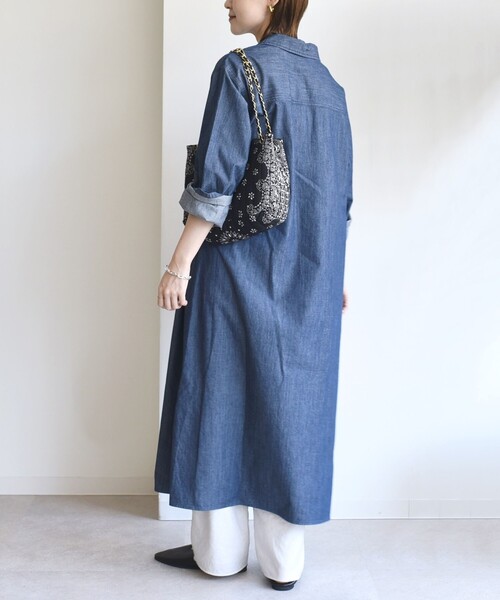 SHIPS（シップス）の「【WEB限定】〈洗濯機可能〉スキッパー デニム ワンピース（ワンピース・レディース・ブルー/ネイビー・ONE SIZE）」の8枚目の写真