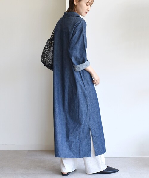 SHIPS（シップス）の「【WEB限定】〈洗濯機可能〉スキッパー デニム ワンピース（ワンピース・レディース・ブルー/ネイビー・ONE SIZE）」の9枚目の写真