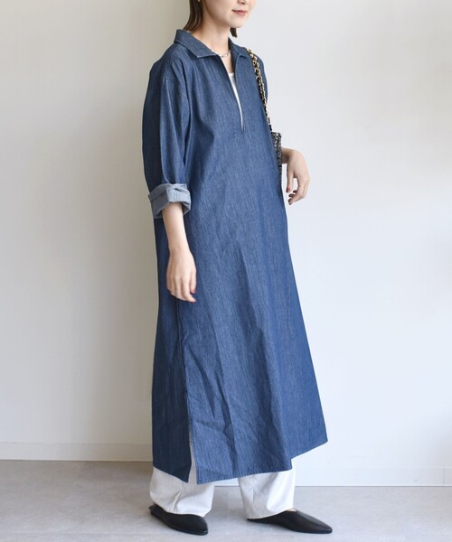 SHIPS（シップス）の「【WEB限定】〈洗濯機可能〉スキッパー デニム ワンピース（ワンピース・レディース・ブルー/ネイビー・ONE SIZE）」の10枚目の写真