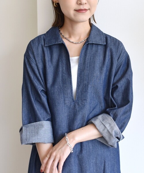 SHIPS（シップス）の「【WEB限定】〈洗濯機可能〉スキッパー デニム ワンピース（ワンピース・レディース・ブルー/ネイビー・ONE SIZE）」の11枚目の写真