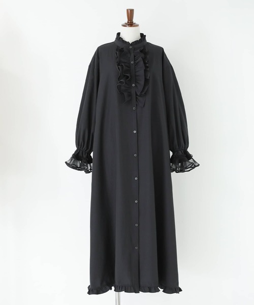 somari imagination(ソマリ イマジネーション)の「チュールプリーツシャツワンピース(シャツワンピース・レディース・オフホワイト/ブラック・1/2)」の12枚目の写真