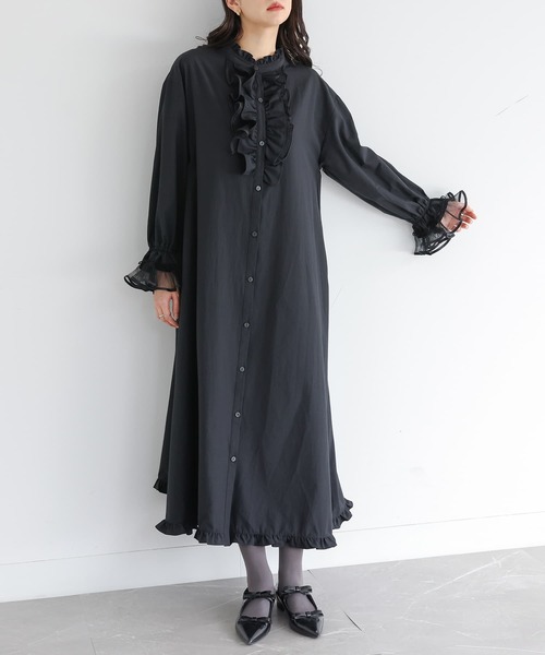 somari imagination(ソマリ イマジネーション)の「チュールプリーツシャツワンピース(シャツワンピース・レディース・オフホワイト/ブラック・1/2)」の20枚目の写真