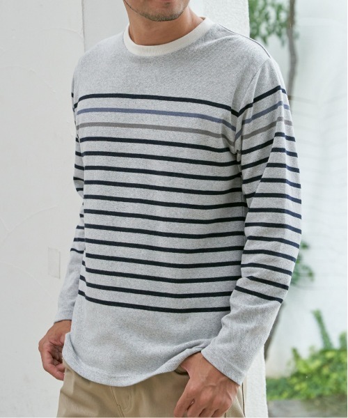 ikka（イッカ）の「ジャカード３カラーボーダーロンＴ（Tシャツ/カットソー・メンズ・ネイビー/ワイン/ブラック/オフホワイト・XL/L/M/S）」の2枚目の写真