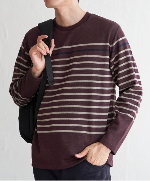 ikka（イッカ）の「ジャカード３カラーボーダーロンＴ（Tシャツ/カットソー・メンズ・ネイビー/ワイン/ブラック/オフホワイト・XL/L/M/S）」の4枚目の写真