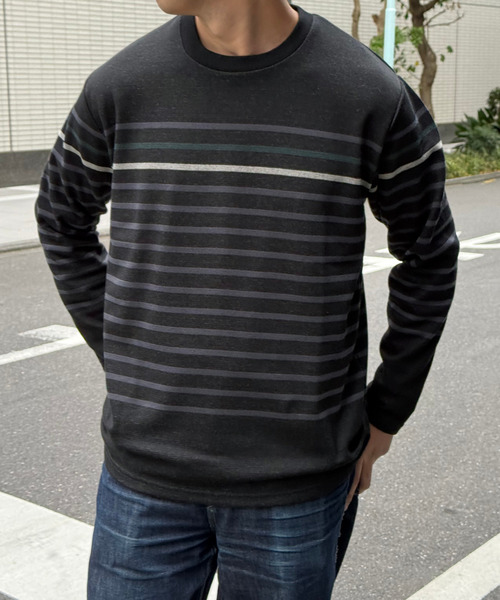 ikka（イッカ）の「ジャカード３カラーボーダーロンＴ（Tシャツ/カットソー・メンズ・ネイビー/ワイン/ブラック/オフホワイト・XL/L/M/S）」の3枚目の写真