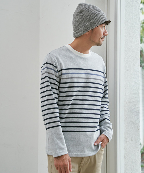 ikka（イッカ）の「ジャカード３カラーボーダーロンＴ（Tシャツ/カットソー・メンズ・ネイビー/ワイン/ブラック/オフホワイト・XL/L/M/S）」の5枚目の写真