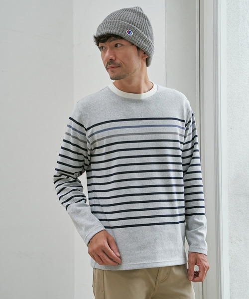 ikka（イッカ）の「ジャカード３カラーボーダーロンＴ（Tシャツ/カットソー・メンズ・ネイビー/ワイン/ブラック/オフホワイト・XL/L/M/S）」の6枚目の写真