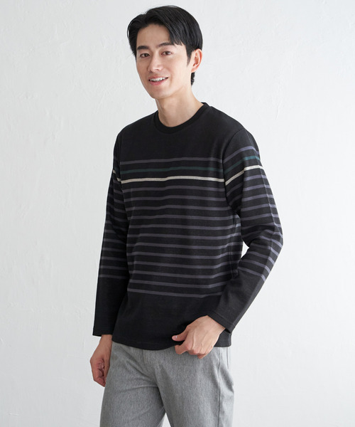 ikka（イッカ）の「ジャカード３カラーボーダーロンＴ（Tシャツ/カットソー・メンズ・ネイビー/ワイン/ブラック/オフホワイト・XL/L/M/S）」の17枚目の写真